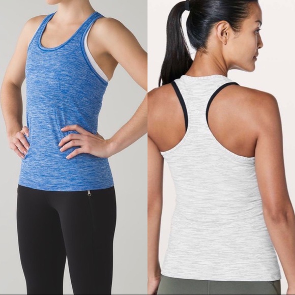 lululemon athletica Tops - Lululemon swiftly tech racerback & cool racerback tank white & blue sz 4